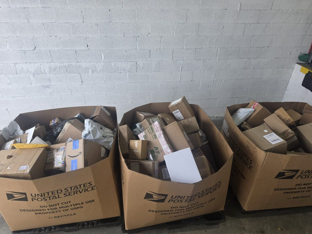 Cajas de paquetes consolidados en bodega de casillero en Estados Unidos