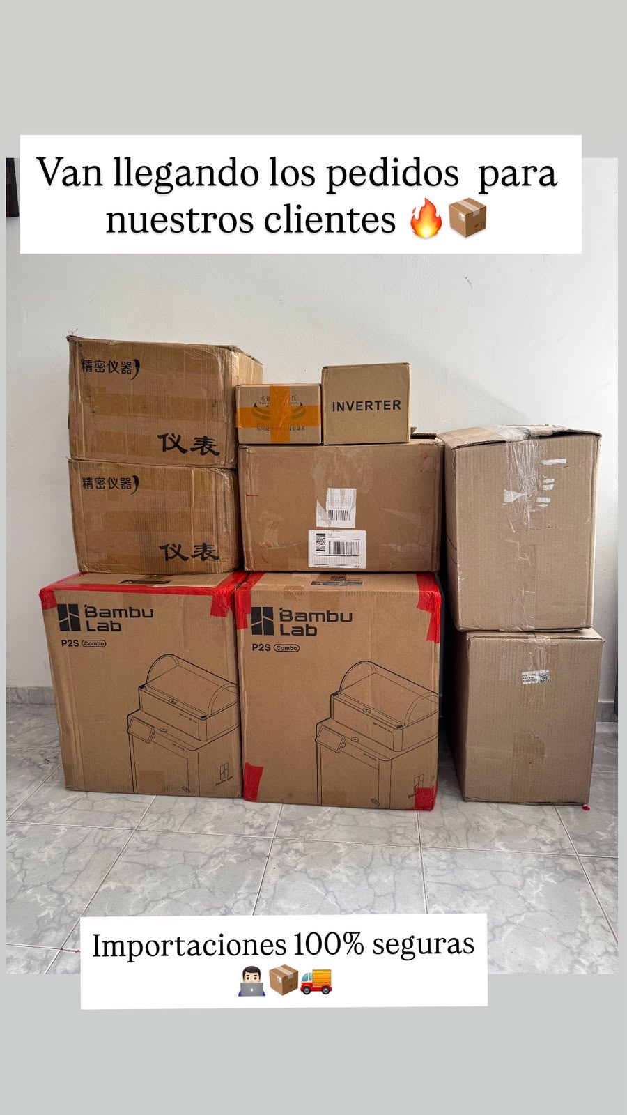 Pedidos importados llegando a Tuluá: impresoras Bambu Lab, instrumentos de medición e inversores